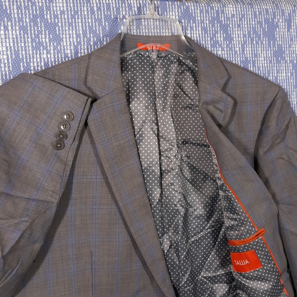 Tallia Sport Coat Blazer Suit Jacket Mens 44 Long Wool Plaid Gray